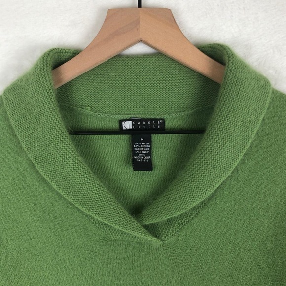 VTG CAROLE LITTLE Angora Lambs Wool Blend Shawl Collar Knit Sweater Sz M Green - Picture 3 of 8